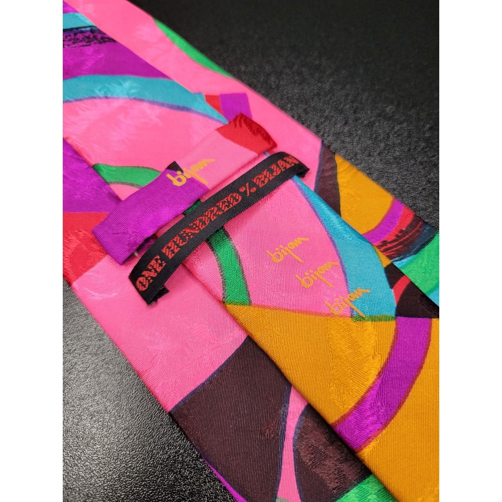 Bijan Men's Necktie Multicolor Abstract Silk 3.75" x 56" Excellent